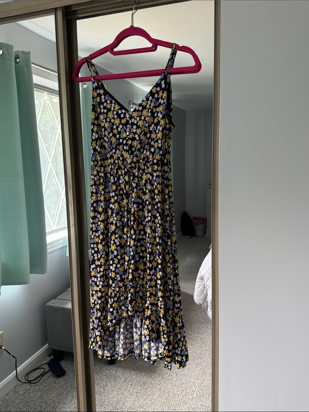 Kaileigh Navy Floral High-Low Spaghetti Strap Dress
